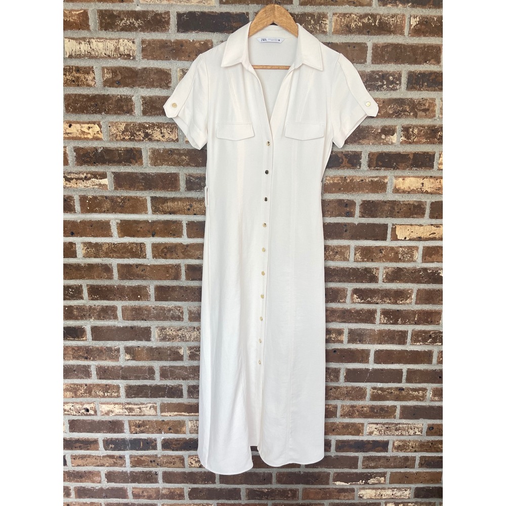 ZARA Short Sleeve Button Down Midi Shirt Dress